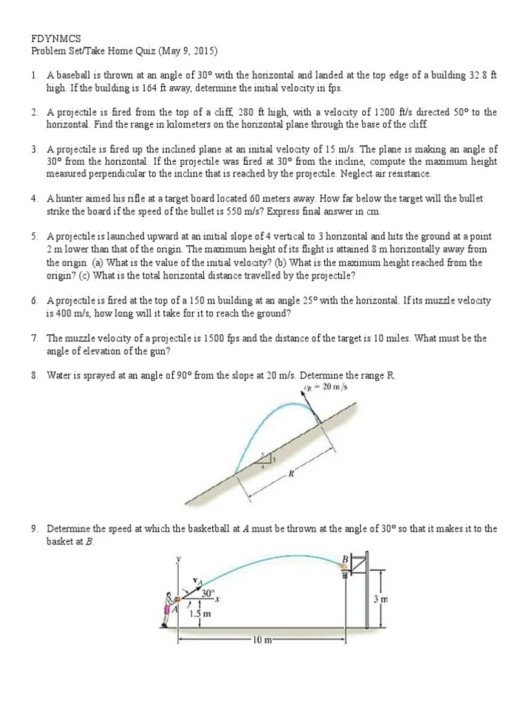 Problem Set (Projectile&Curvilinear Motion) | Speed | Projectiles