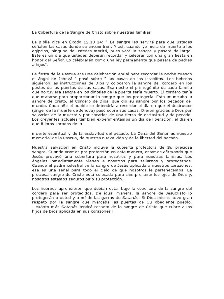 La Cobertura De La Sangre De Cristo Sobre Nuestras Familias | PDF | Cristo (título) | Pecado