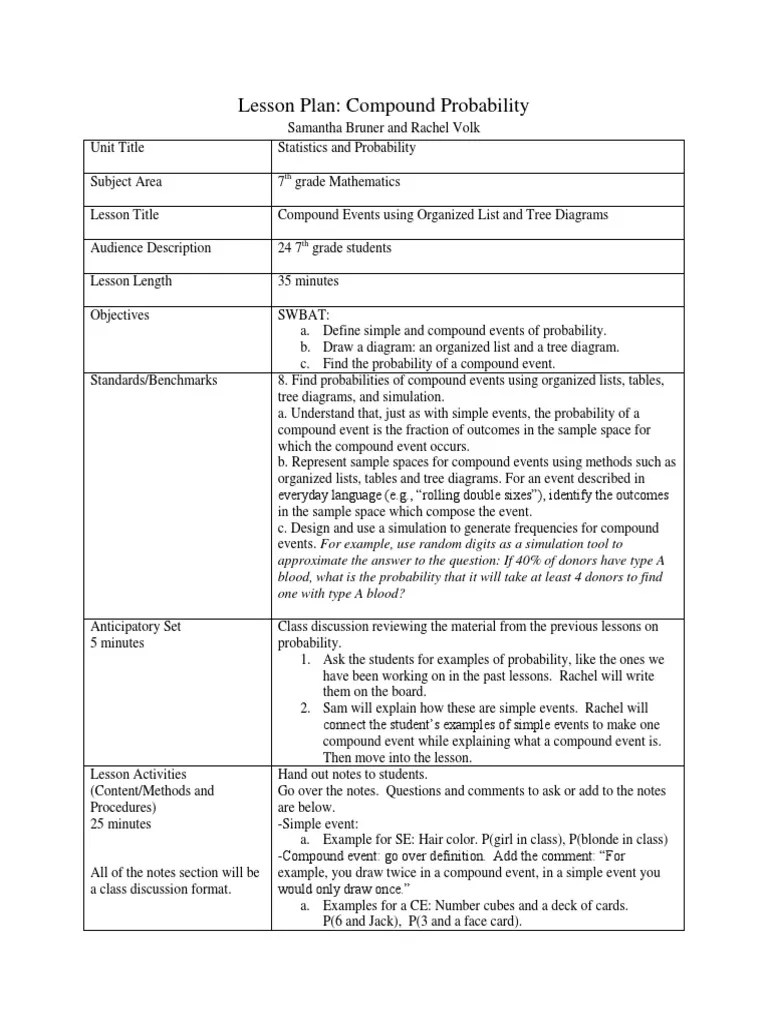 Fifth grade lesson plans are a helpful resource. Compound Probability Pdf Probability Simulation