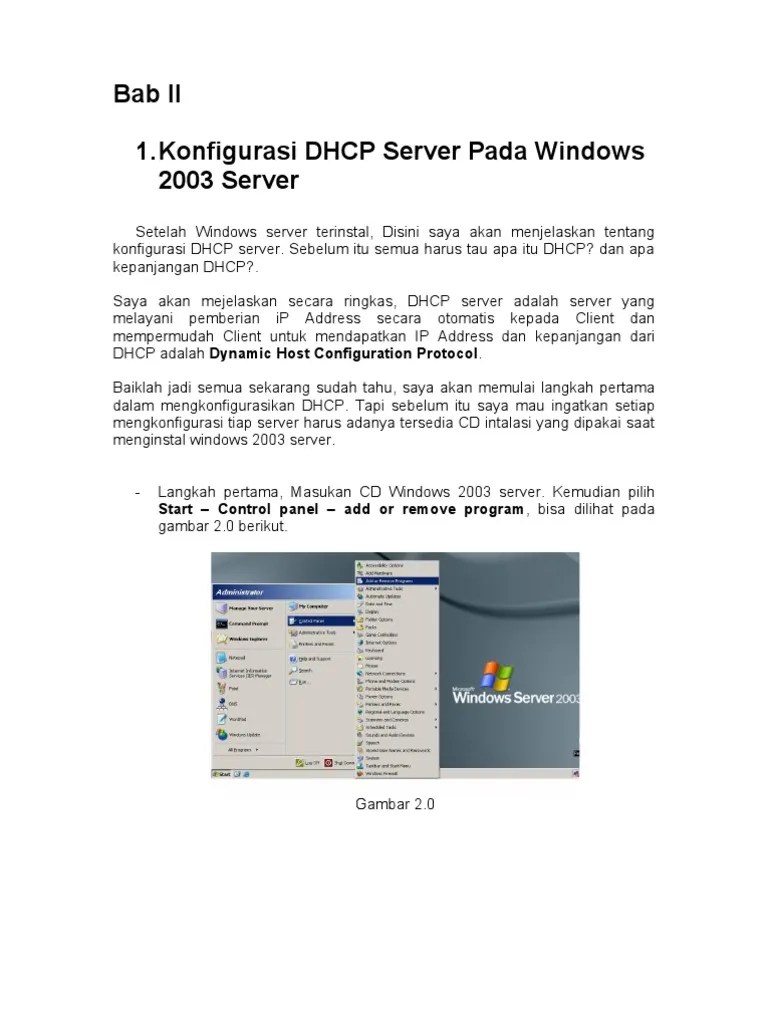 Konfigurasi DHCP Server Pada Windows 2003 Server