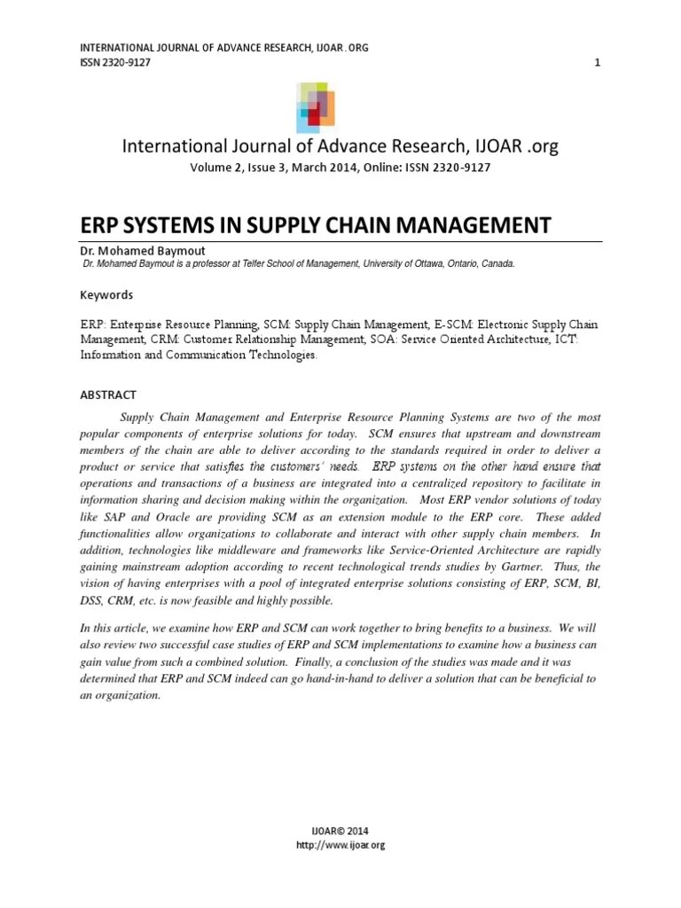 Erp Systems In Supply Chain Management PDF | PDF | Enterprise Resource Planning | Supply Chain ...