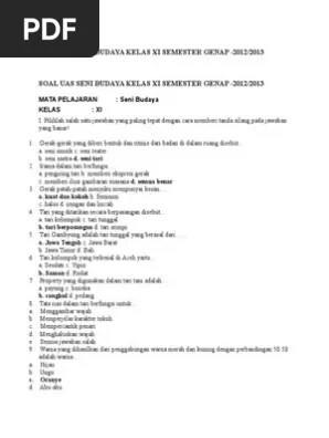 Soal essay seni budaya kelas 8 beserta jawabannya. Soal Uas Seni Budaya Kelas Xi Semester Genap Pdf