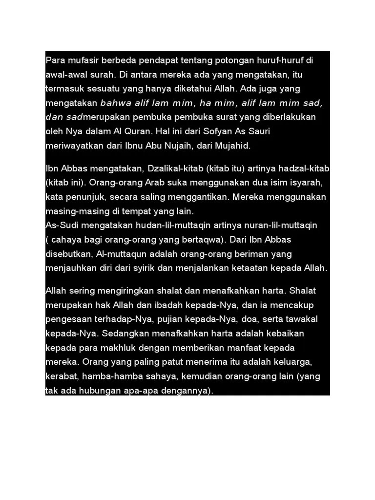 Alladziina yu'minuuna bilghaibi wa yuqiimuunas . Kandungan Ayat Al Baqarah Ayat 1 5 Pdf