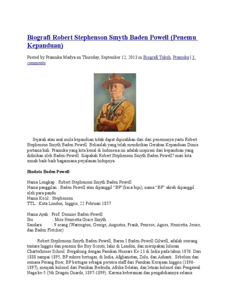 View baden powelll.docx from sejarah 001 at sman 96 jakarta. Biografi Baden Powell Blog Materi Pramuka