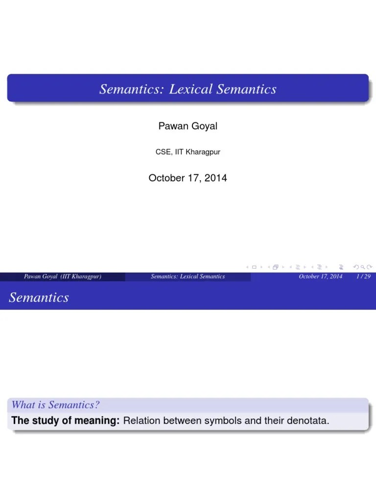 Semantics: Lexical Semantics: Pawan Goyal | PDF | Lexicon | Communication