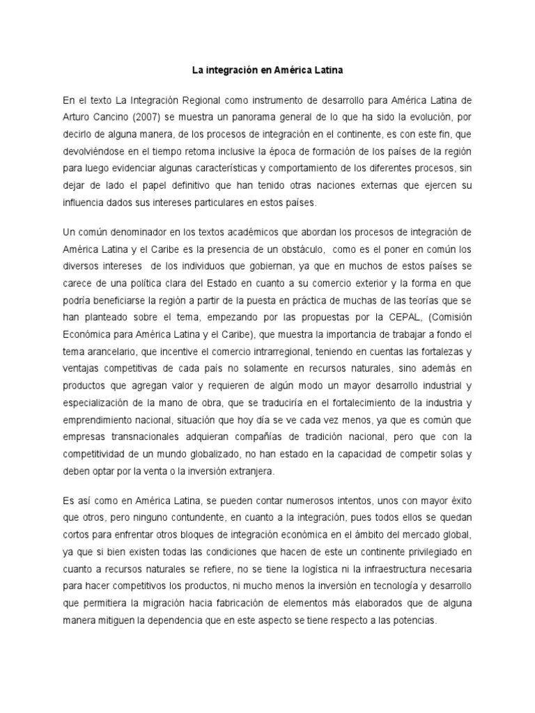 La Integración En América Latina | PDF | America Latina | América Del Sur