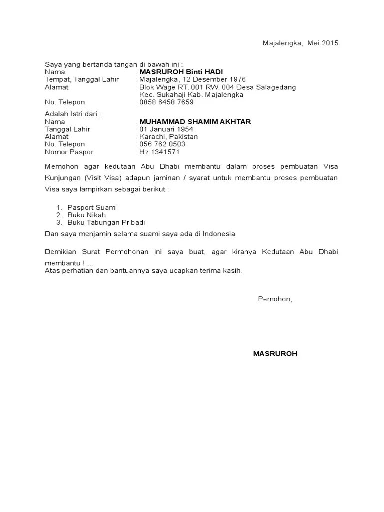 Surat permohonan multiple visa (format bebas); 9 Contoh Surat Permohonan Visa Kunjungan Kumpulan Letter