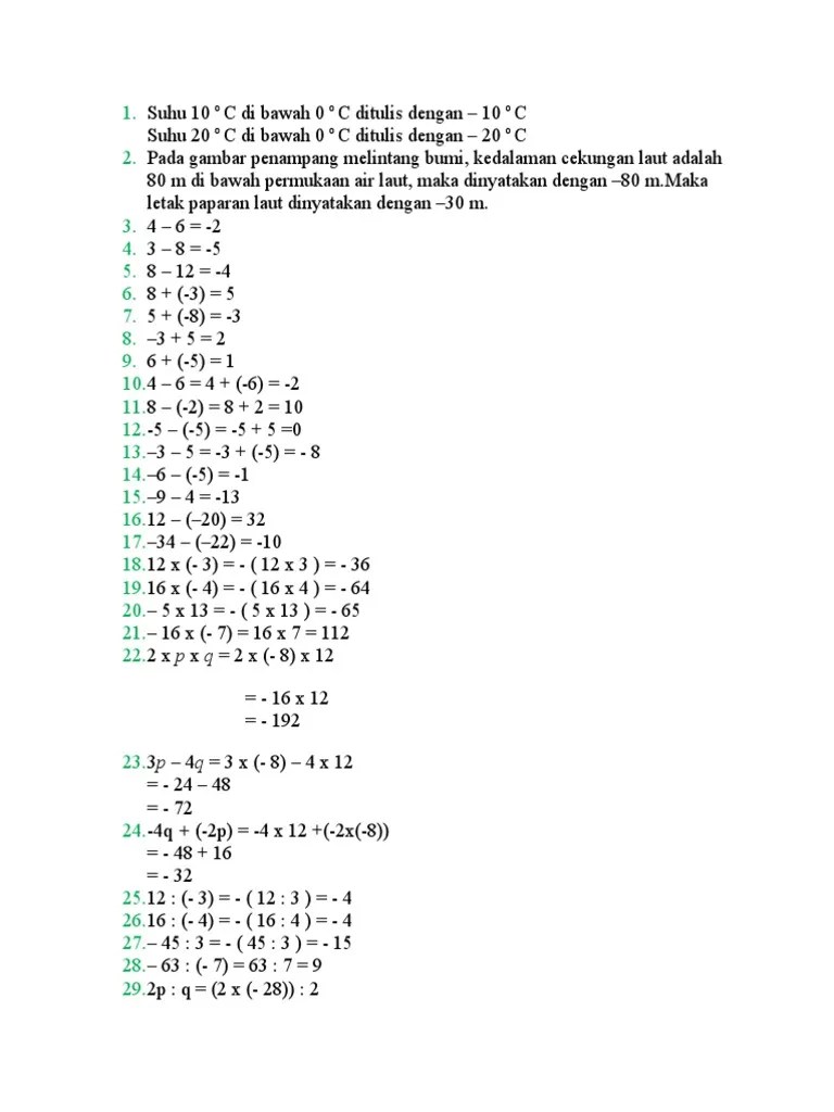 1 Latihan Soal Matematika Bilangan Bulat Smp Bilangan bulat sendiri merupakan sistem bilangan yang termasuk dalam himpunan dari semua bilangan bukan pecahan yang terdiri dari bilangan bulat negatif yaitu -3 -2 -1 Lalu ada nol 0 dan.