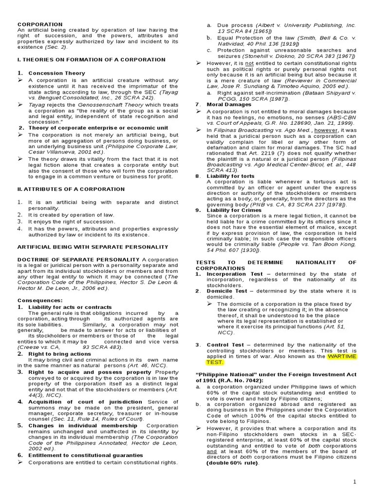 Corporation Law | PDF | Corporations | Stocks