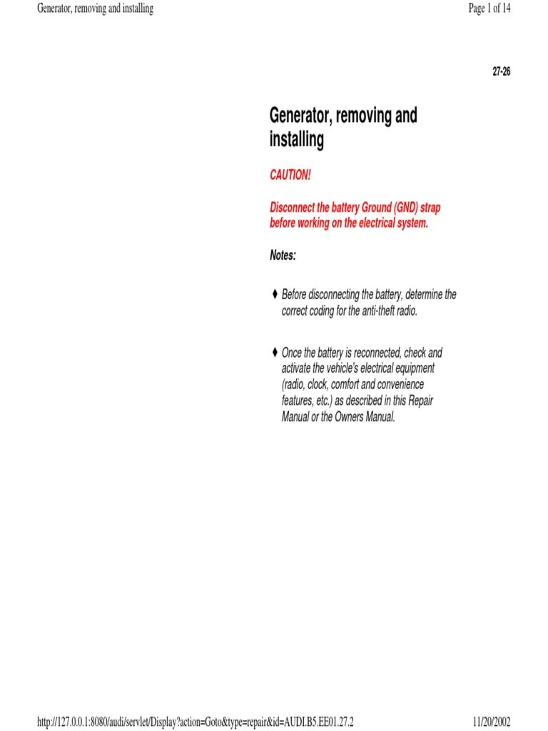 Generator, Removing And Installing | Download Free PDF | Belt (Mechanical) | Nut (Hardware)