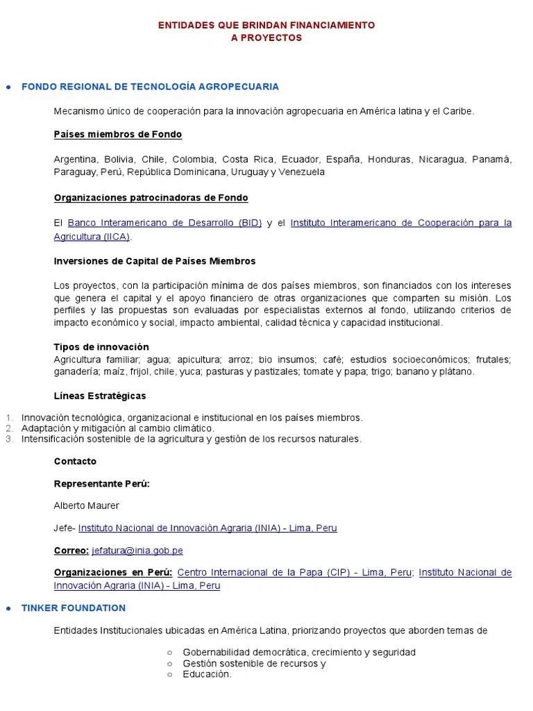 Entidades Que Brinda Financiamiento A Proyectos | PDF | Desarrollo ...