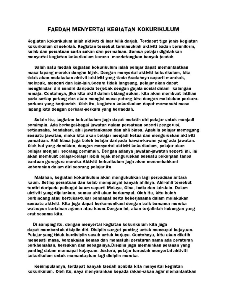 Slogan majulah sukan harus dipegang oleh setiap lapisan insan malaysia. Karangan Faedah Menyertai Kegiatan Kokurikulum Pdf