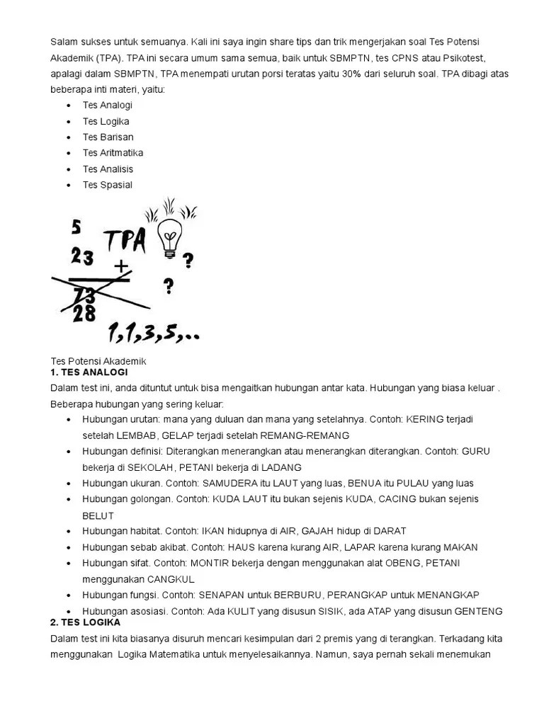 Beri tanda pada kata kunci soal cerita. Tpa Pdf
