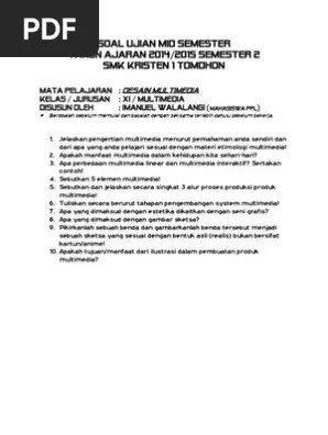 Yayasan pembina lembaga pendidikan dikdasmen pgri sekolah menengah kejuruan (smk) pgri 3 randudongkal jl. Soal Ujian Mid Semester Desain Multimedia Xi Multimedia Smk Kr 1 Tomohon Pdf
