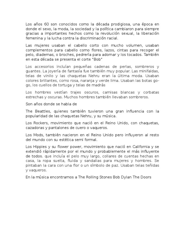 Los Años 60 Son Conocidos Como La Década Prodigiosa | PDF | Moda | Ropa
