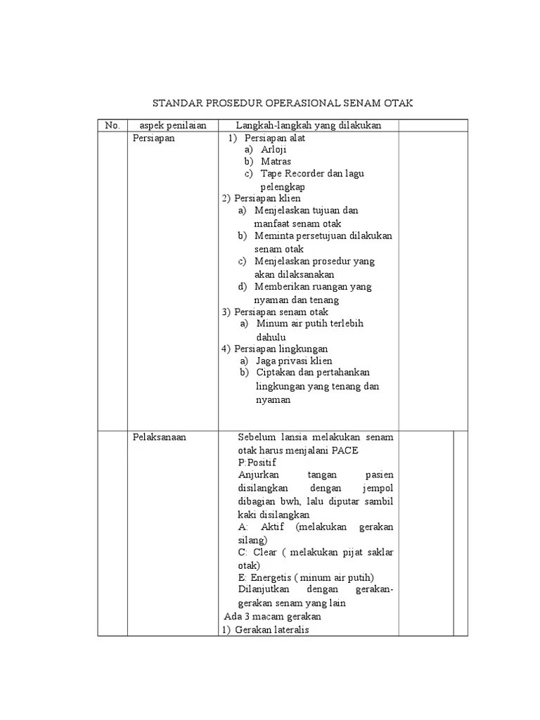 Standar Prosedur Operasional Senam Otak | PDF