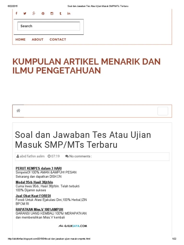 soal tes psikologi masuk smp sma. Soal Tes Masuk Kelas Akselerasi Smp Jawabanku Id