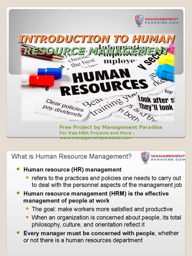 On Introduction To Human Resource Management | PDF | Human Resource Management | Industrial And ...