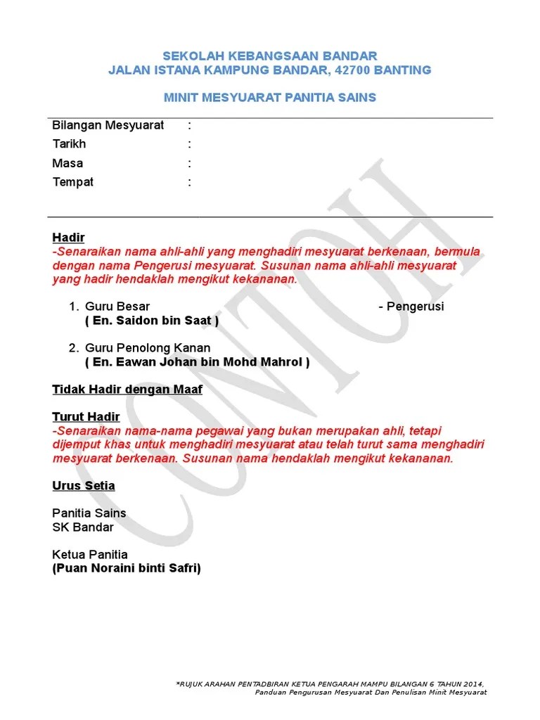 Pogram sekolah angkat meningkat daripada 483 pada tahun 2014 kepada 539 dan sekolah amanah … Contoh Format Minit Mesyuarat Pdf
