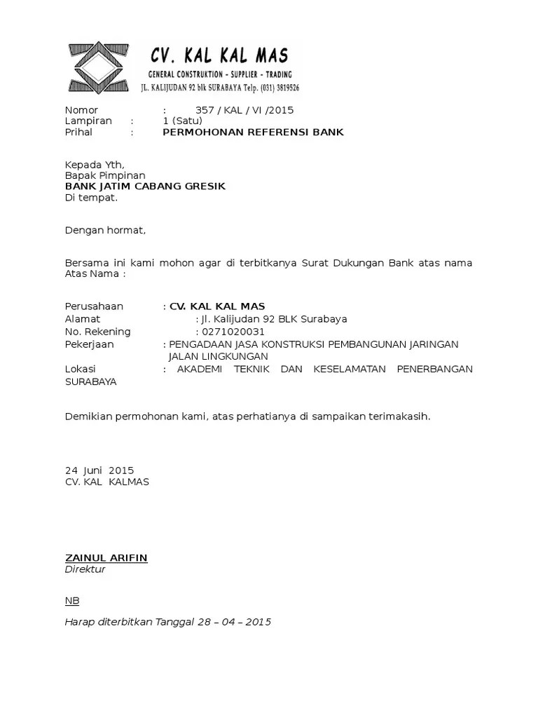 Contoh Surat Referensi Bank Untuk Pengurusan Api Contoh Surat 