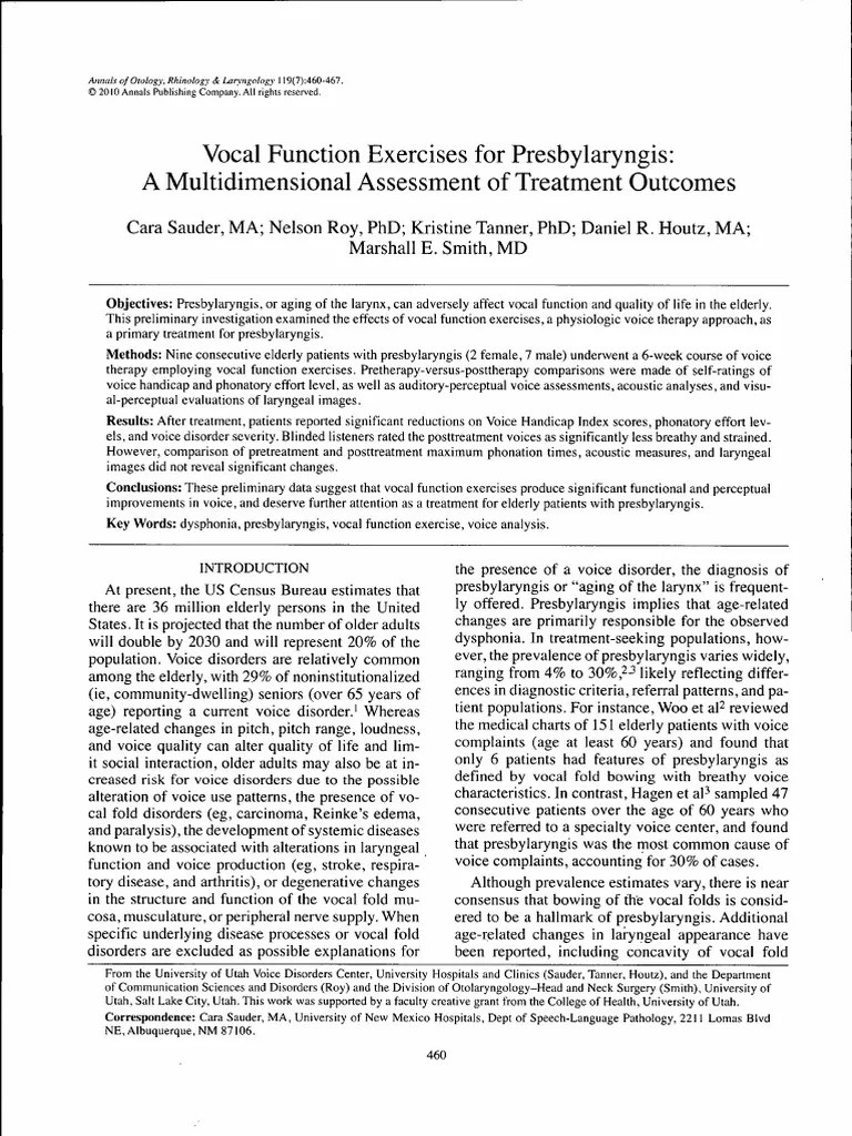 2847 - Vocal Function Exercises For Presbylaryngis Article | PDF ...