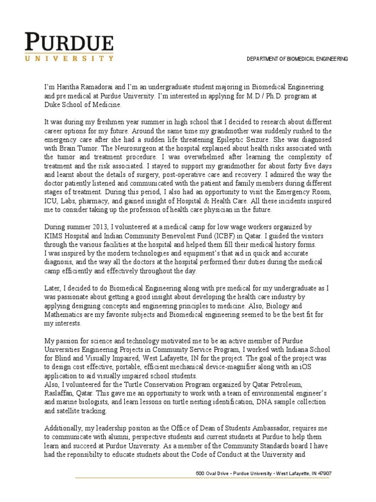 Personal Statement Medical School Biomedical Engineering