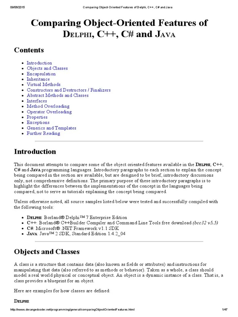 Comparing Object-Oriented Features Of Delphi, C++, C# And Java | PDF ...