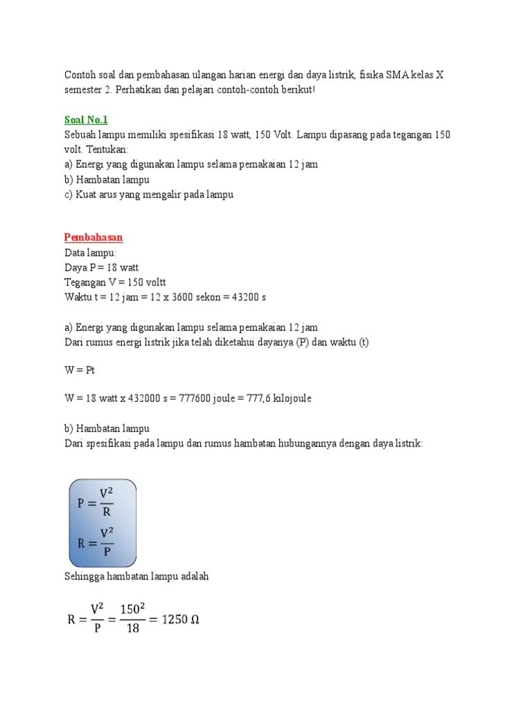 Intensitas gelombang bunyi yang dapat didengar . Contoh Soal Dan Pembahasan Ulangan Harian Energi Dan Daya Listrik Pdf