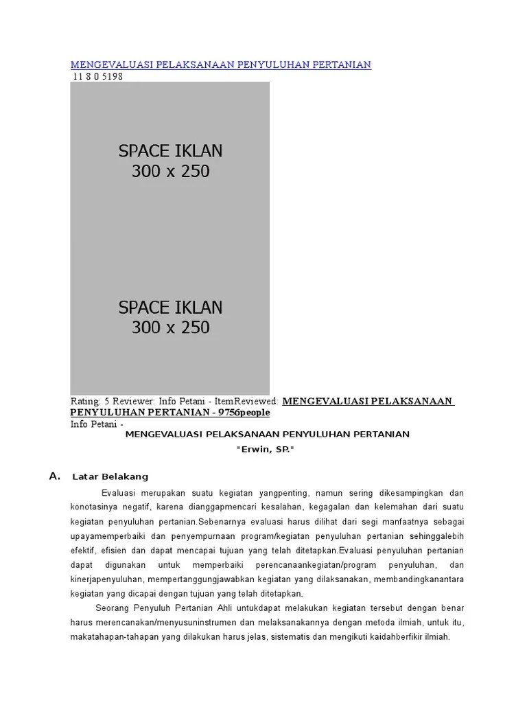 Legowo row system, level of knowledge, adoption level. Mengevaluasi Pelaksanaan Penyuluhan Pertanian Pdf