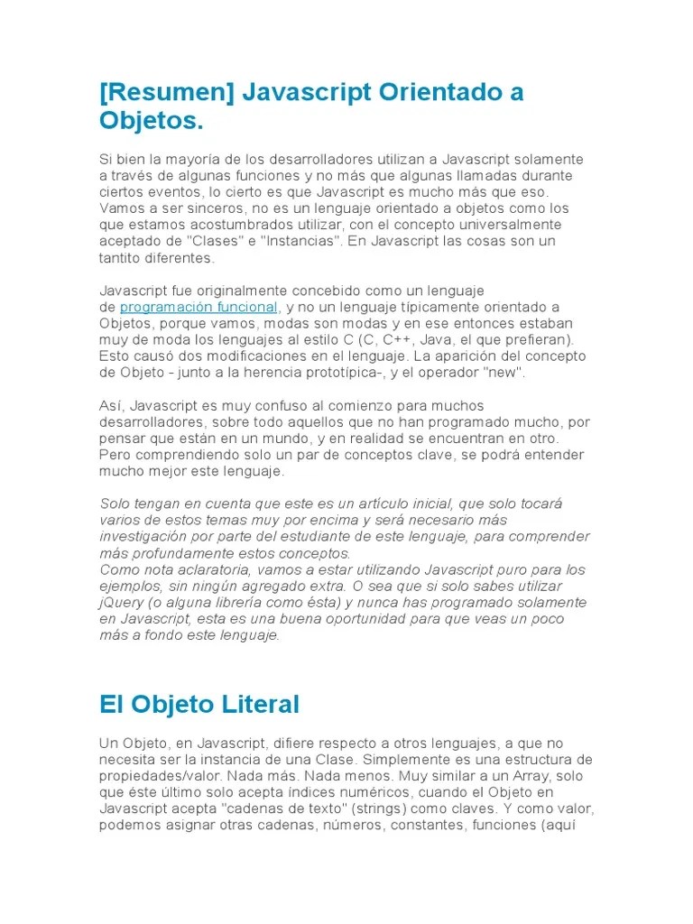 Javascript Orientado A Objetos | Descargar Gratis PDF | Objeto ...