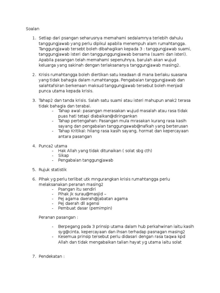 Hati yang pada mulanya sayang bertukar menjadi benci. Soalan Khidmat Nasihat Praktikal Pdf