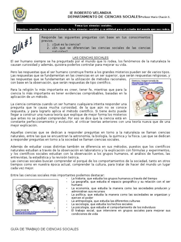 Guía 1 Las Ciencias Sociales | PDF | Ciencias Sociales | Science