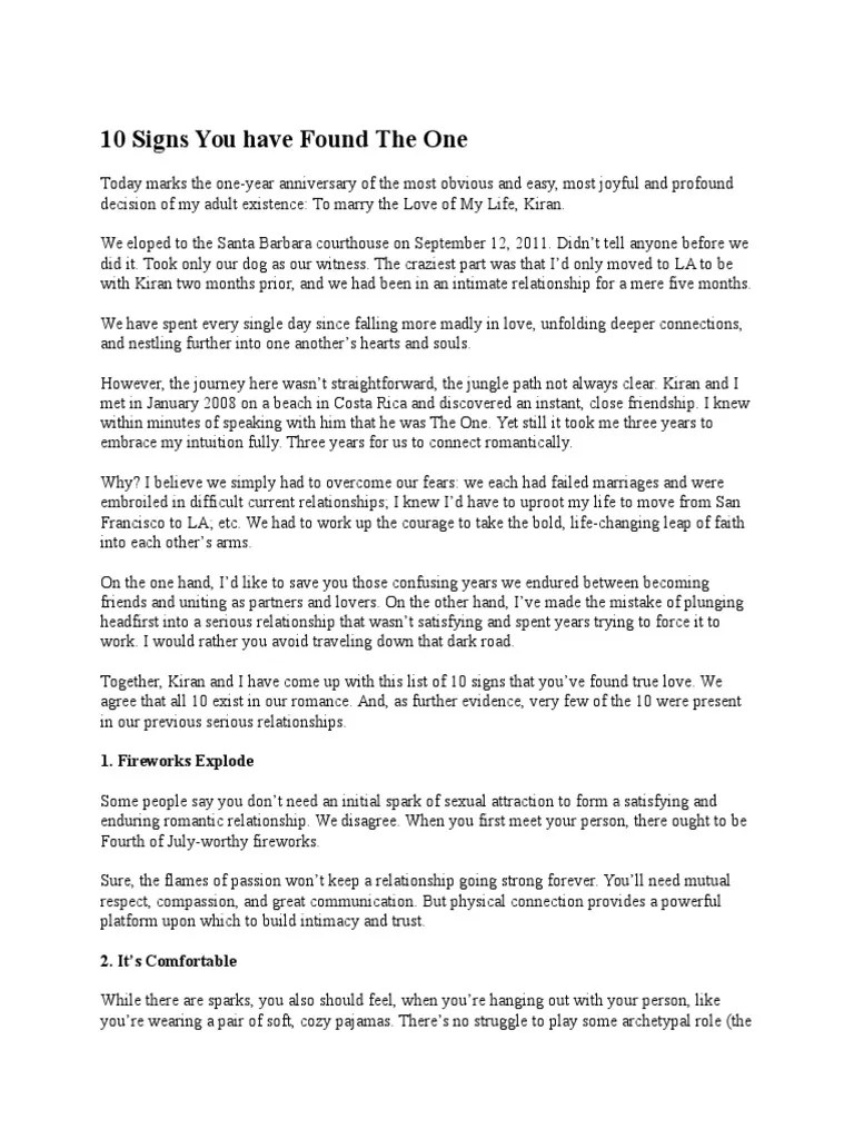 10 Signs You Have Found The One | PDF | Romance (Love) | Psychological Concepts