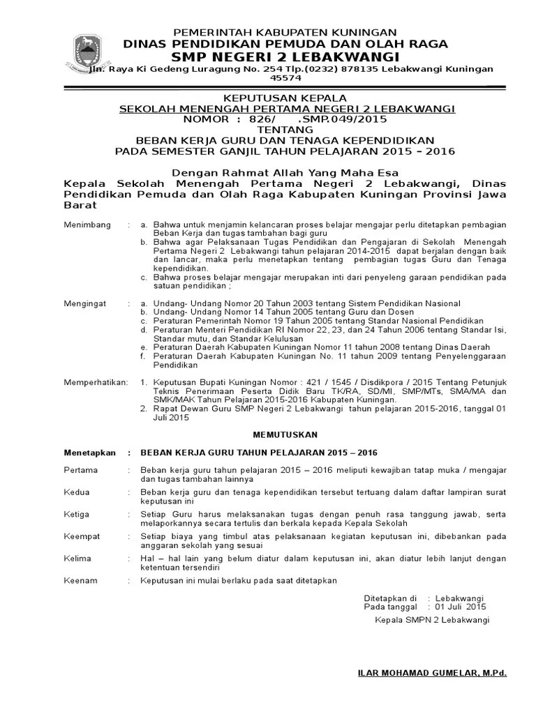 Keputusan kepala sma pgri ngoro kabupaten jombang nomor : Contoh Sk Tugas Mengajar Guru Pdf