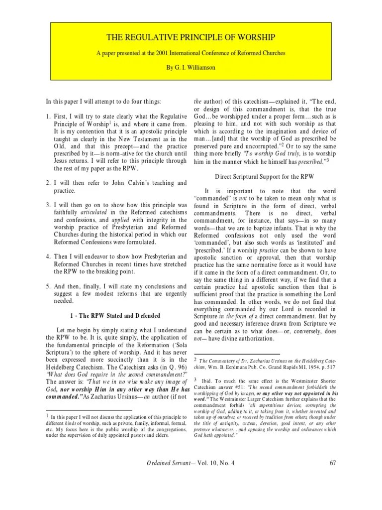 Regulative Principle | PDF | Calvinism | Catholic Church