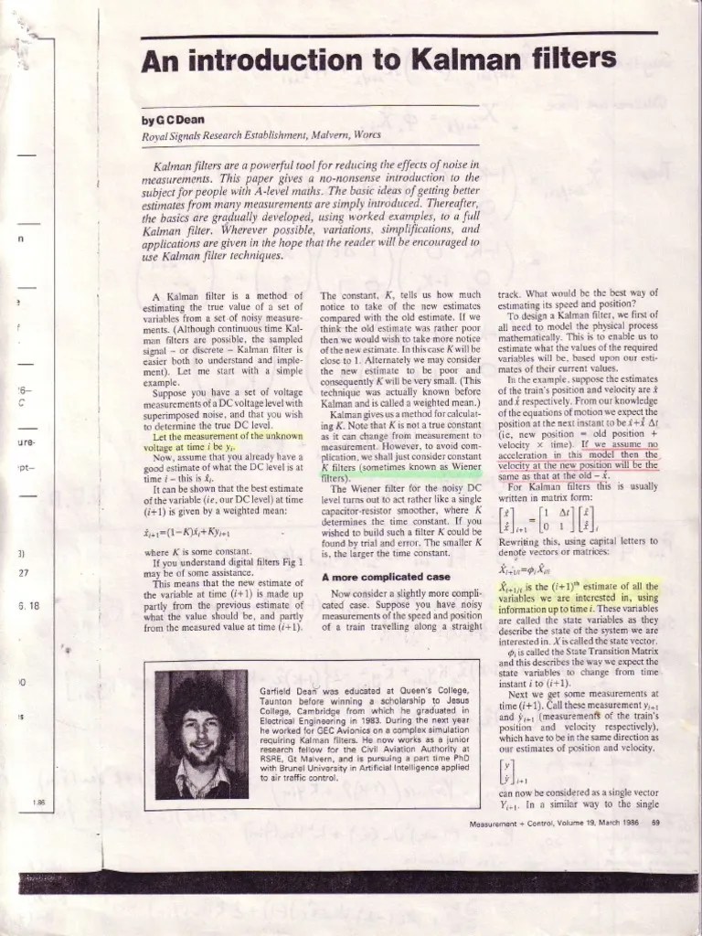 An Introduction To Kalman Filters: L L. Li Il ( ) | PDF | Kalman Filter ...