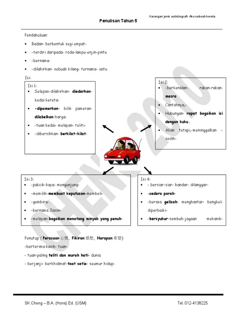 contoh karangan aku sebuah kereta tahun 5. Aku Sebuah Kereta Rangka Pdf