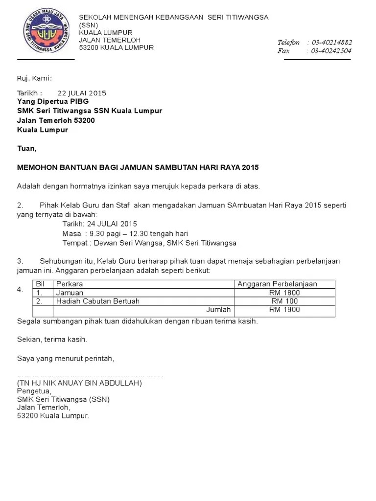 Contoh kertas kerja program juva tips documents. Contoh Surat Sumbangan Hari Raya Letter 7saudara Com
