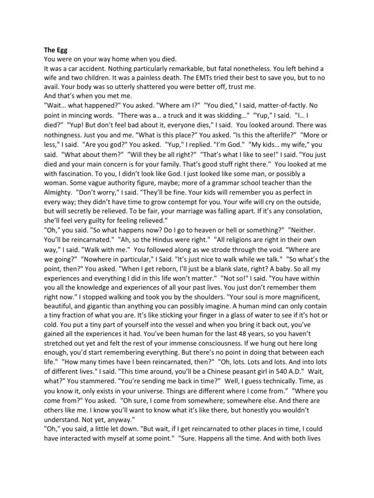 The Egg - Short Story | PDF | Reincarnation | Religious Belief And Doctrine