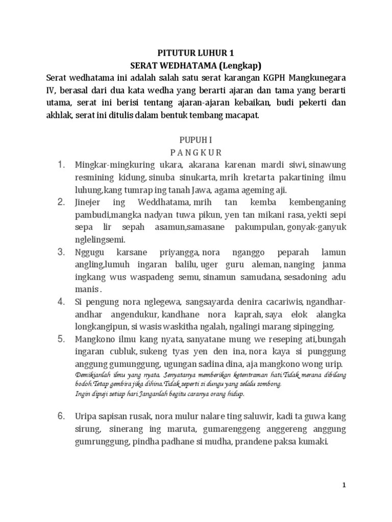 Ora sungkan takon ing wektu ngaso. Pitutur Luhur 1 Pdf