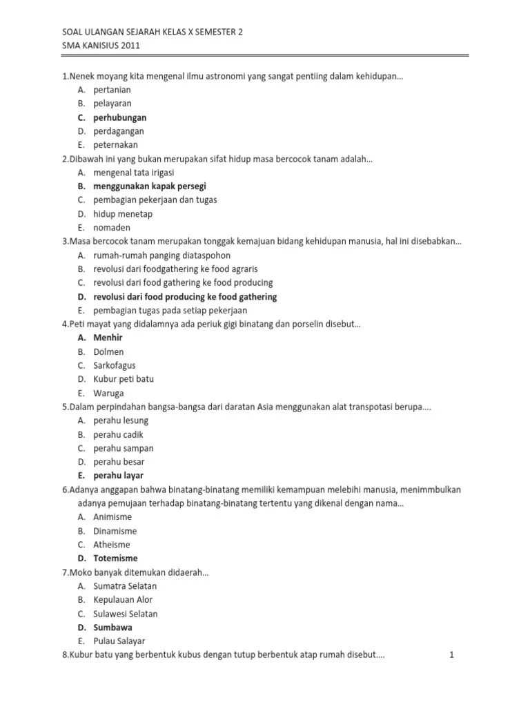 Soal Sejarah Kelas X Semester 2 Cute766