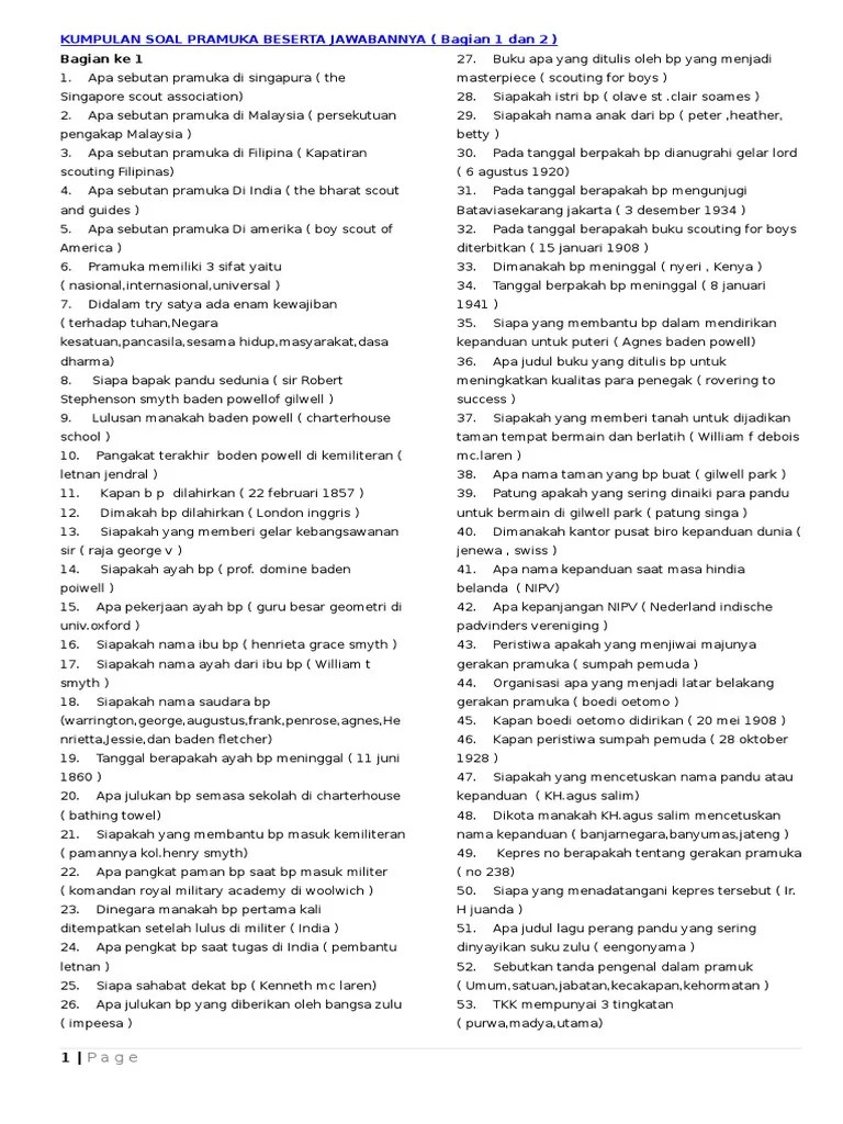 Kumpulan Soal Pramuka Beserta Jawabannya | PDF