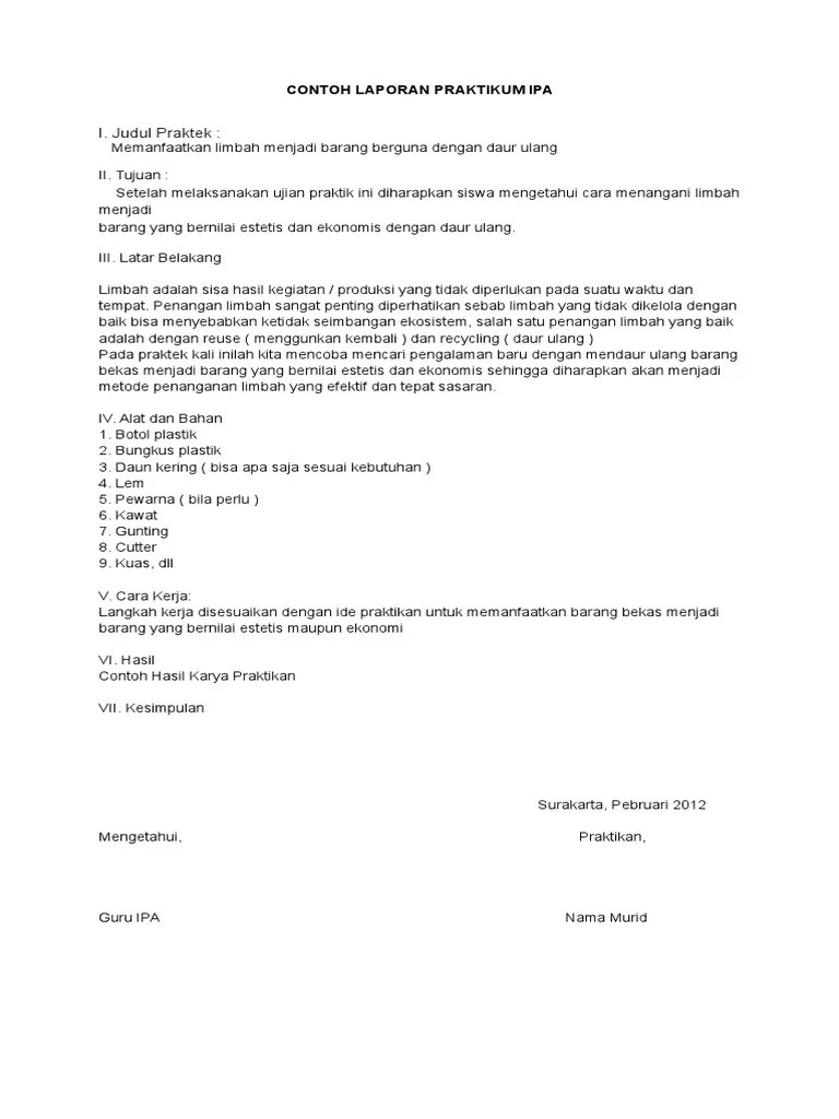 Lalu sampailah pada menentukan subjek . Contoh Laporan Praktikum Ipa Pdf