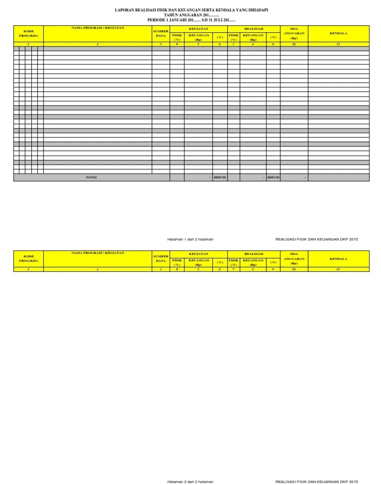 Contoh Format Realisasi Fisik Dan Keuangan | PDF