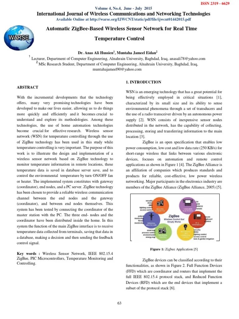 Automatic Zigbee Based Wireless Sensor Network For Real Time