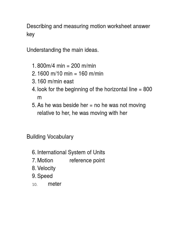 Ib 1.1, 1.2, 2.1 review worksheet answers. Describing And Measuring Motion Worksheet Answer Key Pdf Physical Phenomena Physical Quantities