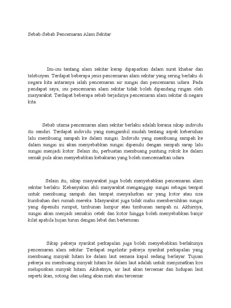 09.07.2021 · contoh karangan bahasa melayu (bm) pt3 (tingkatan 1, 2, 3). Ulasan Pencemaran Alam Sekitar Andri