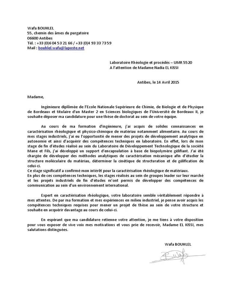 Lettre de motivation vacataire fac. Lettre De Motivation Chercheur En Biologie