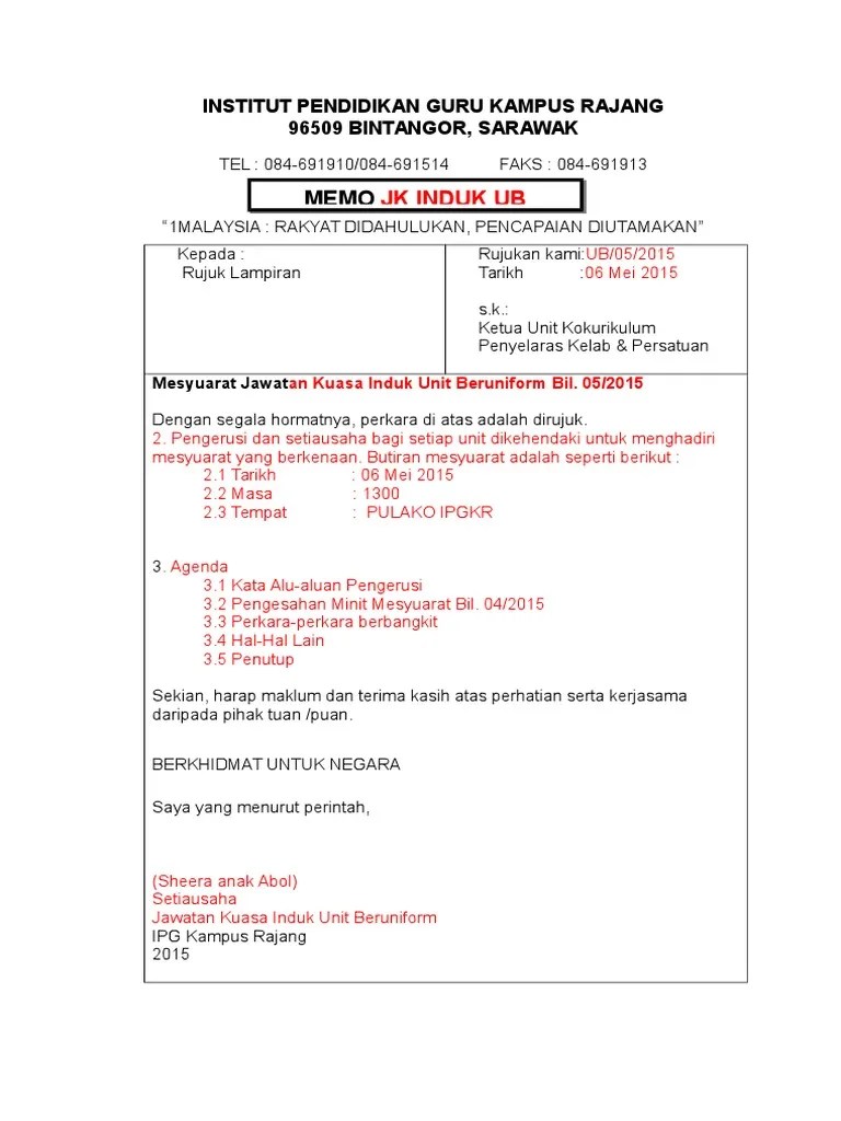 6.2 struktur kertas kerja 1. Contoh Memo Mesyuarat Pdf