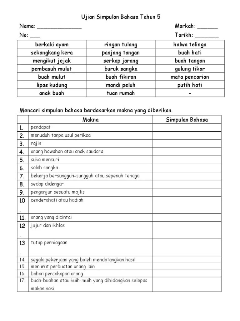 Sekangkang kera dalam bahasa inggeris: Simpulan Bahasa Tahun 5 Pdf